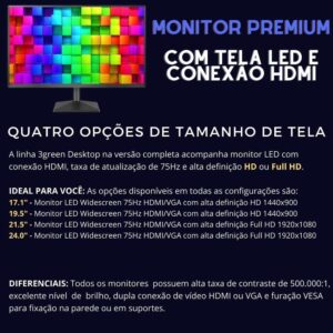 Computador Completo 3green Desktop Intel Core i7 16GB Monitor 21.5" Full HD HDMI HD 3TB Wi...