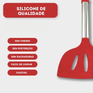 Kit 15 Utensílios De Cozinha Com Cabo De Inox e Silicone Premium (Creme)