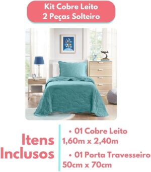 Kit Edredom Colcha Cobre Leito Solteiro 2 Peças Infantil Dupla Face Verde Decoração de qua...