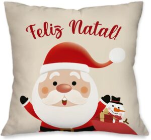 Kit com 4 Capas para Almofadas Natalinas Noel Boneco de Neve em Ação