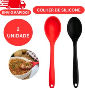 2 Colheres De Arroz Silicone Maciço Não Riscam Panelas (KIT 2 PEÇAS) Super Resistente Idea...