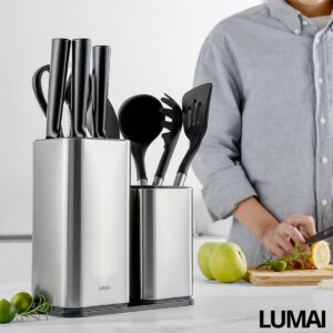 Conjunto Bloco Organizador de Utensílios e Facas em Aço Inox com Porta-Facas, Balde para G...