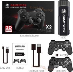 Controlr sem fio HD,GD10 Game Stick embutido 40000 jogos 128GB 2.4G controlr sem fio HD co...