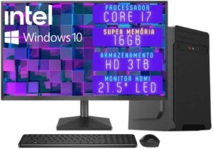 Computador Completo 3green Desktop Intel Core i7 16GB Monitor 21.5" Full HD HDMI HD 3TB Wi...