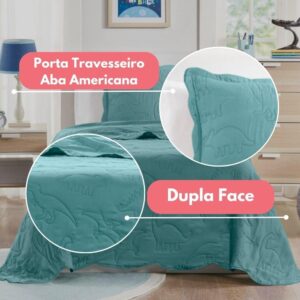 Kit Edredom Colcha Cobre Leito Solteiro 2 Peças Infantil Dupla Face Verde Decoração de qua...