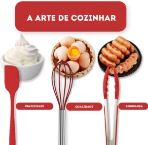 Kit 15 Utensílios De Cozinha Com Cabo De Inox e Silicone Premium (Creme)