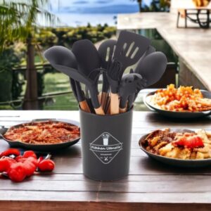 Kit 12 Utensílios De Cozinha Em Silicone E Cabo De Madeira Jogo De Utensílios Resistente a...