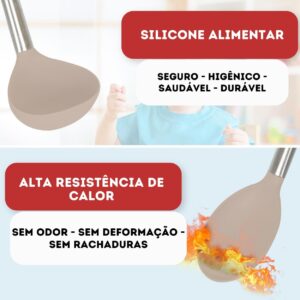 Kit 15 Utensílios De Cozinha Com Cabo De Inox e Silicone Premium (Creme)