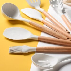 Kit Utensílios de Cozinha em Silicone e Madeira Antiaderente BPA FREE Kit 12 Peças com Sup...