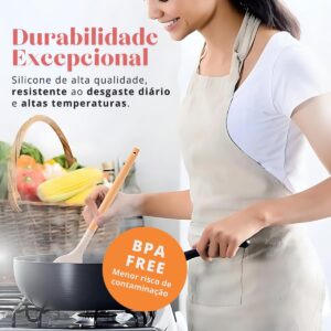 Conjunto de Utensílios de Cozinha, 12 Peças, Silicone e Madeira, Design Ergonômico, Antide...