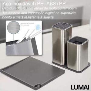 Conjunto Bloco Organizador de Utensílios e Facas em Aço Inox com Porta-Facas, Balde para G...