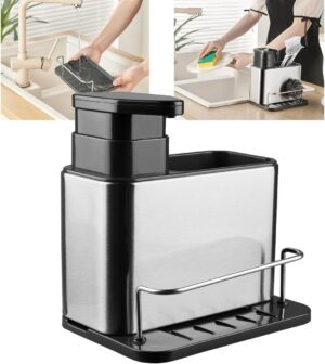 Dispenser Porta Detergente Escorredor Esponja 3 Em 1 Inox Cozinha Pia Balcao Limpeza Higie...