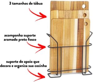 Kit 3 Tábuas Teca c/Suporte Organizador de Aço, Stolf