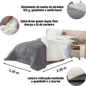 Coberdrom edredom queen sherpa dupla face pele/manta soft (Preto)