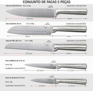 Conjunto Premium de 5 Facas Faqueiro Completo de Aço Inoxidável 3CR13 LUMAI