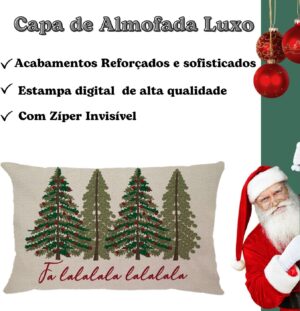 Capa de Almofada 30x50cm, Natalina, decoração de natal, baguete retangular, Arvore de Nata...