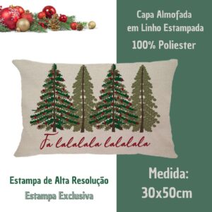 Capa de Almofada 30x50cm, Natalina, decoração de natal, baguete retangular, Arvore de Nata...