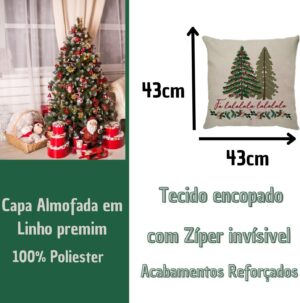 Kit 2 Capas de Almofada Natalinas de Linho Premium, Árvore e Hohoho, 43x43cm