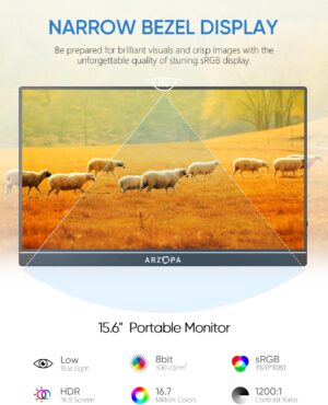 ARZOPA Monitor portátil 15,6'' FHD 1080P Monitor portátil para computador IPS Ecrã externo...