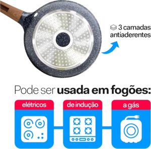 Frigideira Antiaderente Ceramica 28cm Grande Cabo Madeira Revestimento Cerâmico Frita Sem ...