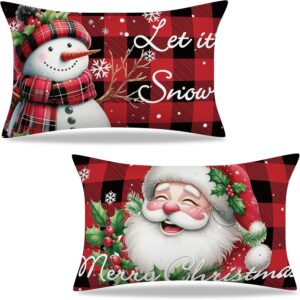 2 conjuntos de capas de travesseiro de Natal 30,5 x 50,8 cm vermelho Natal Let It Snow Mer...