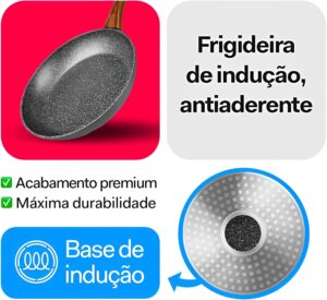 Frigideira Antiaderente Ceramica 28cm Grande Cabo Madeira Revestimento Cerâmico Frita Sem ...