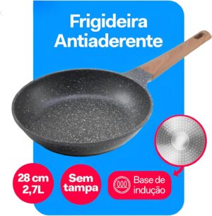 Frigideira Antiaderente Ceramica 28cm Grande Cabo Madeira Revestimento Cerâmico Frita Sem ...